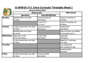 extra curricular timetable jan feb 2018 week 1 st wilfrids r c timetable week